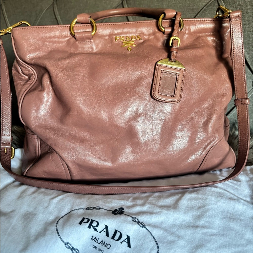 Authentic Prada Women's Rose colour Leather 2-way Bag